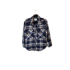 Rue21 Womens Flannel Plaid Shacket Button Up‎ Long Sleeve Blue Tan Medium